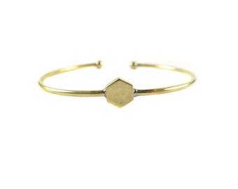 Raw Brass Hexagon Engraving / Glue Wire Cuff Bracelet (2x) (K414-A)