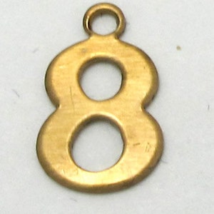 Raw Brass Number 8 Charms 10X A535 image 1