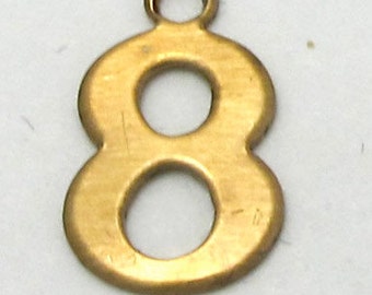 Raw Brass Number 8 Charms (10X) (A535)