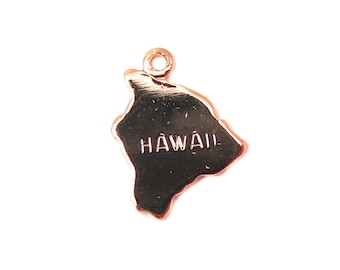 Engraved Tiny ROSE Gold Plated on Raw Brass Hawaii State Charms (2X) (A410-D)