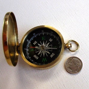 Huge Raw Brass Working Compass Pendant 1X J602 image 5