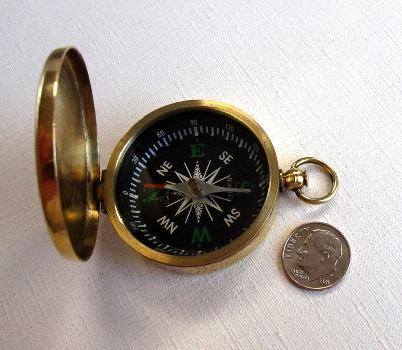 Huge Raw Brass Working Compass Pendant 1X J602 image 5