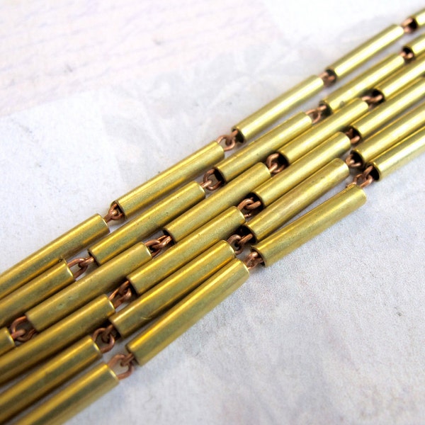 Vintage Brass Bar Chain Pieces (12X Segmants of 4.5 Inches) (C612)