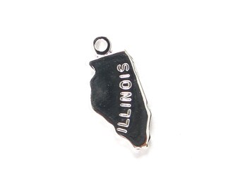 Engraved Tiny SILVER Plated on Raw Brass Illinois State Charms (2X) (A412-B)