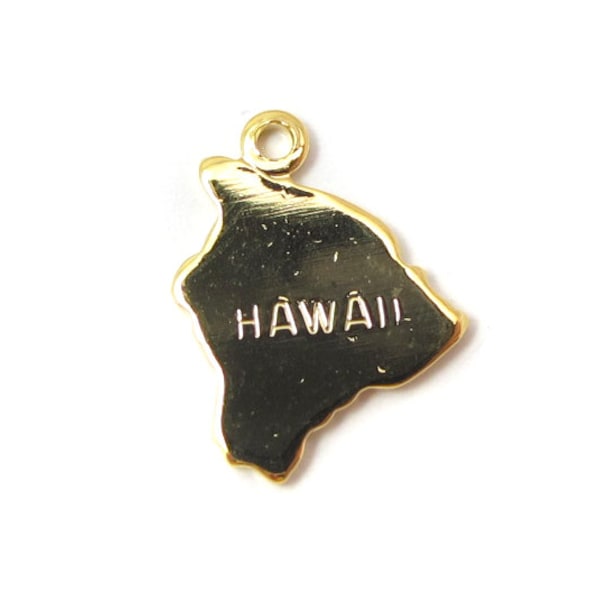 Engraved Tiny GOLD Plated on Raw Brass Hawaii State Charms (2X) (A410-C)