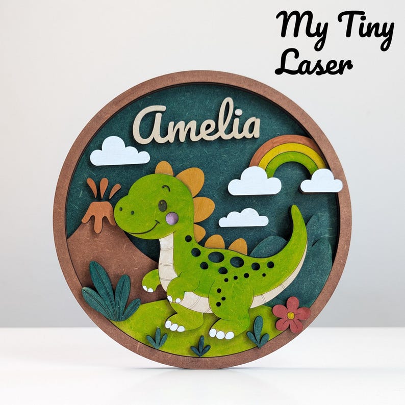 Dino Name Sign – Digital File for Laser Cutting image 2