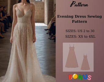 Patrón de costura para vestido de noche: Vestido de fiesta (Tallas 2-30, XS-4XL) (Descarga digital)