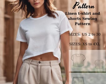 Linen T-shirt and Shorts Dress Sewing Pattern (XS-4XL) (Digital Download)