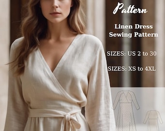 Cottagecore Linen Surplice Dress Sewing Pattern (XS-4XL) (Digital Download)