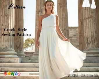 Goddess Dress Sewing Pattern: One Shoulder Greek Style (A4-A0-US Letter-XS-4XL) (Digital Download)
