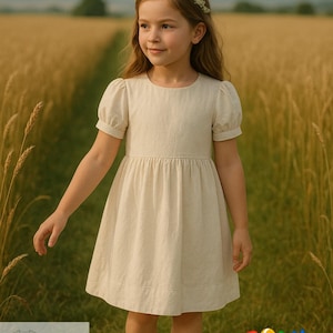 Puff Sleeve Girl's Dress Sewing Pattern, Sizes 2-6 (A4, A0, US) (PDF Pattern)