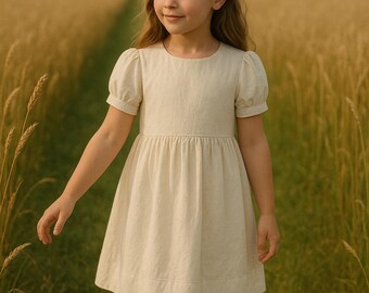 Patrón de costura para vestido de niña con mangas abullonadas, tallas 2-6 (A4, A0, EE. UU.) (patrón PDF)