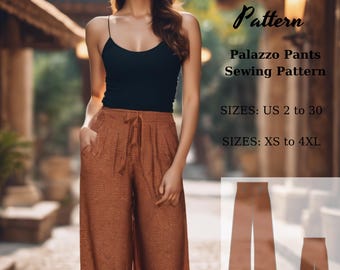 Palazzo Pants Sewing Pattern: Cottagecore Style (XS-4XL) (Digital Download)
