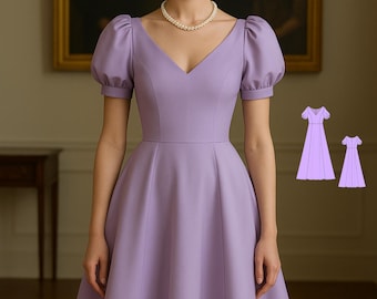 1950's Vintage A-Line Dress Sewing Pattern: Puff Sleeve (XS-4XL) (Digital Download)