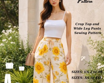 Crop Top and High Waist Wide Leg Pants, Summer Co-ord Outfit PDF Pattern