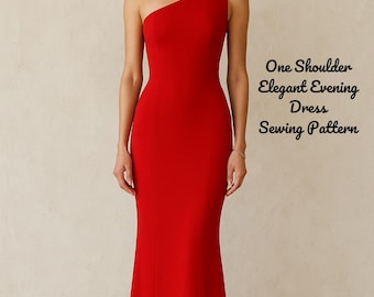 One Shoulder Evening Gown Sewing Pattern: Fitted Prom Dress (PDF Pattern)