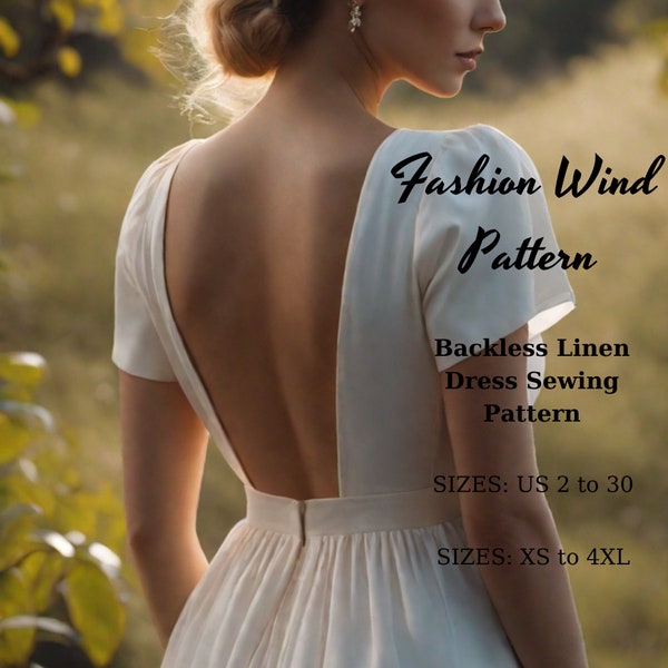 Backless Linen Dress Sewing Pattern, Cottagecore Dress Sewing Pattern, low-cut linen dress, Million Linen Dress, XS-4XL