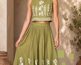 Boho Embroidered Two Piece Set Sewing Pattern PDF, Cottagecore Women Outfit, Instant Download