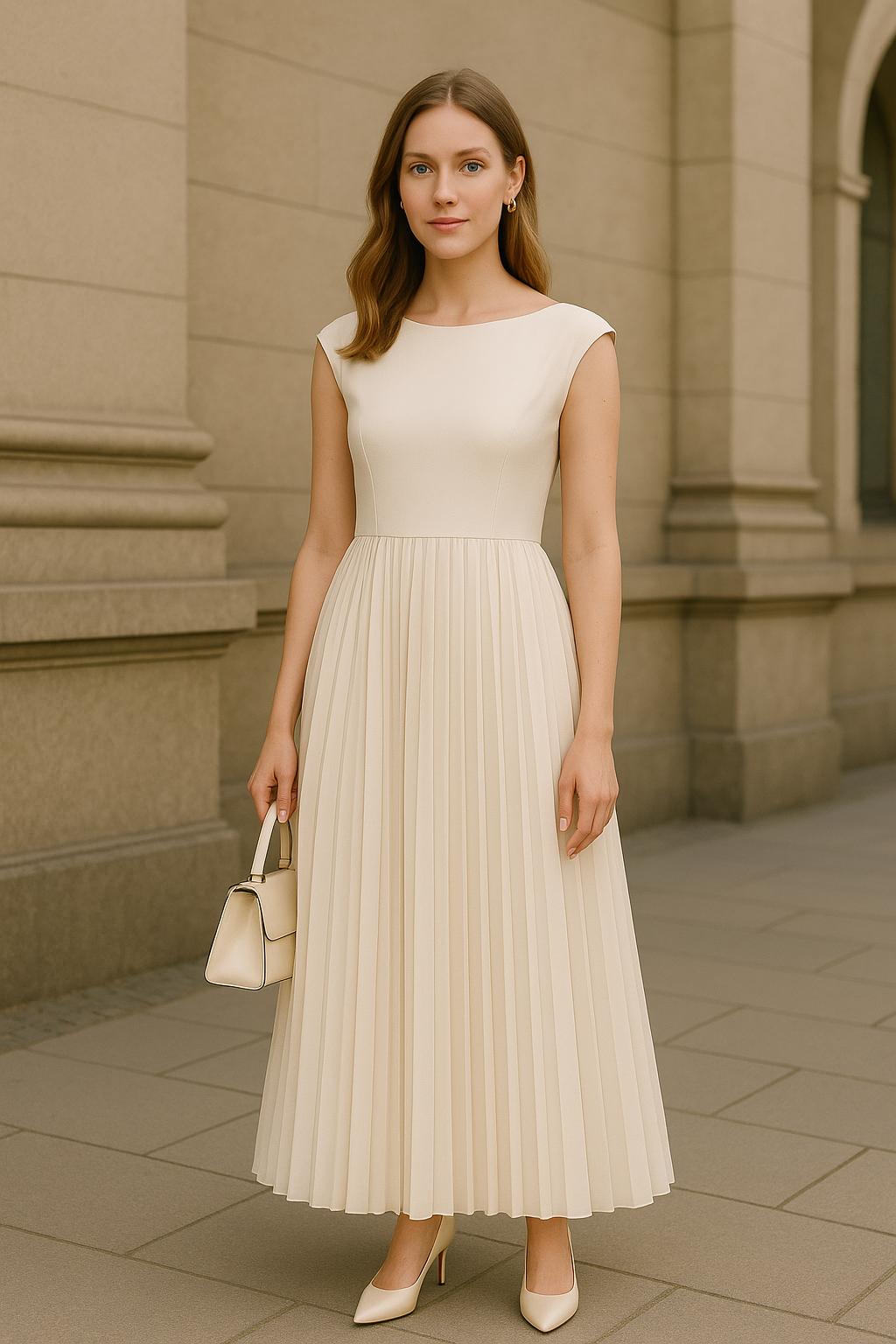 fitted lace wedding dress Saint Art - Saint Art Judson Pleated Maxi Dress in Ivory M main image 1