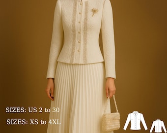Elegant Pleated Skirt and Fitted Jacket Sewing Pattern  Formal Suit PDF Pattern (XS-4XL)