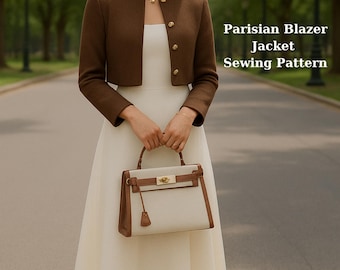 Parisian Chic Women’s Blazer,Minimal Brown Cropped Jacket ,(Digital Download),(Ditto Projector)