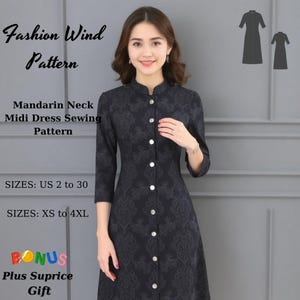 Patrón de costura para vestido midi con cuello mandarín: estilo cheongsam vintage (descarga digital)