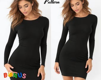 Bodycon Mini Dress Sewing Pattern: Stretch Pencil Dress (A0, A4-US Letter) (Digital Download)