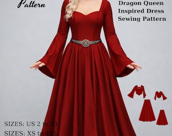 Targaryen Dress Sewing Pattern, Renaissance Cosplay, Dragon Queen Inspired Fantasy Dress  (PDF , XS-4XL)