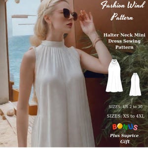 Halter Neck Mini Dress Sewing Pattern: Cottagecore Evening, US 2-30 (Digital Download)
