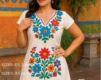 花刺繍のメキシカン着物ドレス：縫製パターン（PDFダウンロード XS-4XL）