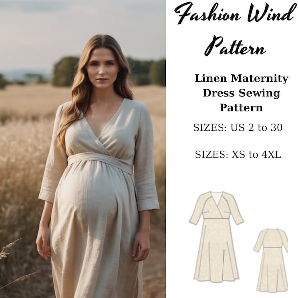 Linen Maternity Dress Sewing Pattern, Cottagecore Dress Sewing Pattern, Linen Maternity Dress, Million Linen Dress, XS-4XL