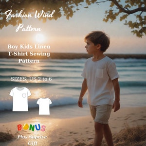 Patrón de costura de camiseta de lino para niño pequeño, adecuado para A4-A0-US Carta A4,A0 US,2-6 años