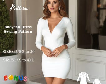 Bodycon Mini Dress Sewing Pattern: Stretch Pencil Dress (Digital Download)