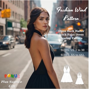 Open Back Halter Dress Sewing Pattern: Cottagecore Evening Gown (US 2-30, XS-4XL) (Digital Download)