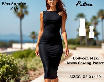 Bodycon Maxi Dress Sewing Pattern: Sizes XS-4XL (Digital Download)