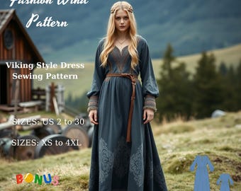 Viking Style Bishop Sleeve Dress Sewing Pattern (PDF)