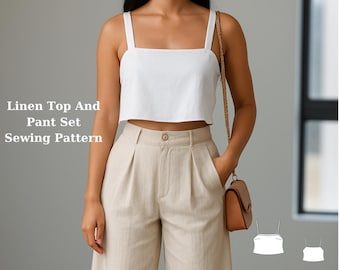 Linen Top and Palazzo Pants Sewing Pattern, Bohemian Summer Set (Digital Pattern XS-4XL)
