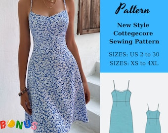 Cottagecore Sun Dress Sewing Pattern: Easy Clothing (XS-4XL) (PDF Pattern)