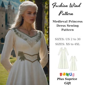 Patrón de costura para vestido de princesa medieval: Traje renacentista (XS-4XL) (Descarga digital)
