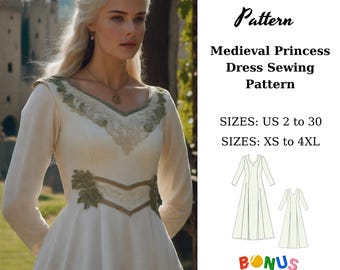 Medieval Princess Dress Sewing Pattern: Renaissance Costume (XS-4XL) (Digital Download)