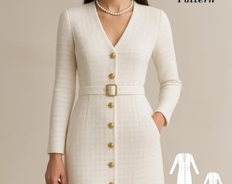 White Button-Down Midi Dress Sewing Pattern (Digital Download)