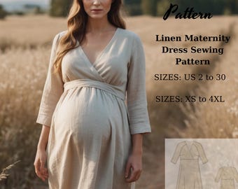 Linen Maternity Dress Sewing Pattern: Cottagecore Style (XS-4XL) (Digital Download)