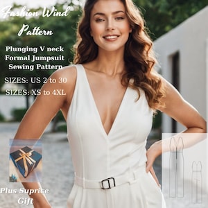 Patrón de costura para mono con escote en V pronunciado: estilo elegante y formal (tamaño A4-carta estadounidense)