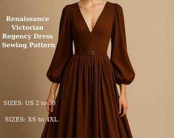 Renaissance Dress Sewing Pattern: Medieval, Elvish, & Celtic Styles (PDF Pattern, XS-4XL)