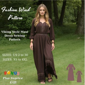 Viking Style Maxi Dress Sewing Pattern,Halloween costume, Fairy, Regency,Elvish dress,Maxi Dress,XS/4XL