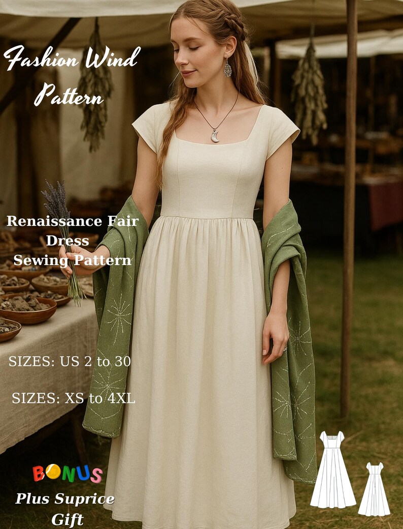Renaissance Fair Dress Sewing Pattern, Cottagecore Boho Outfit (PDF ...