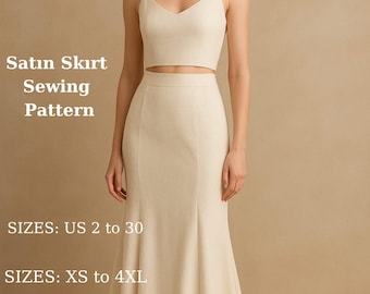 Satin Maxi Trumpet Skirt Sewing Pattern (XS-4XL) (Digital Download