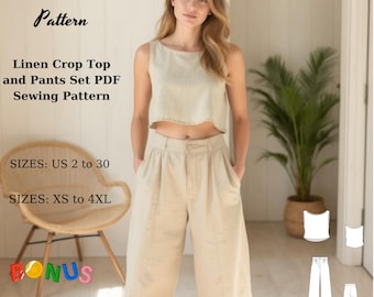 Linen Crop Top & Wide-Leg Pants Sewing Pattern (Digital Download)