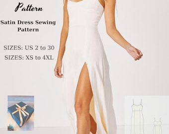 Satin Slip Dress Sewing Pattern: Strappy Cocktail, Prom Dress (Digital Download)