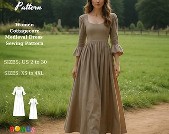 Cottagecore Medieval Dress Sewing Pattern: Pirate Fairycore Costume (PDF Download, XS-4XL)